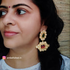 Large Bohemian studded earrings - green and pink