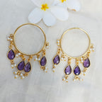 Purple Pearl Cascade Hoop Earrings