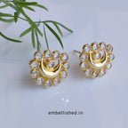 92.5 Sterling Silver Crystal Polki chandramukhi studs - Gold