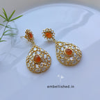 92.5 Sterling Silver Crystal Polki large dewdrop chandeliers - Gold, Orange