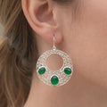 92.5 Sterling Silver Crystal Polki large round danglers - Silver, Green