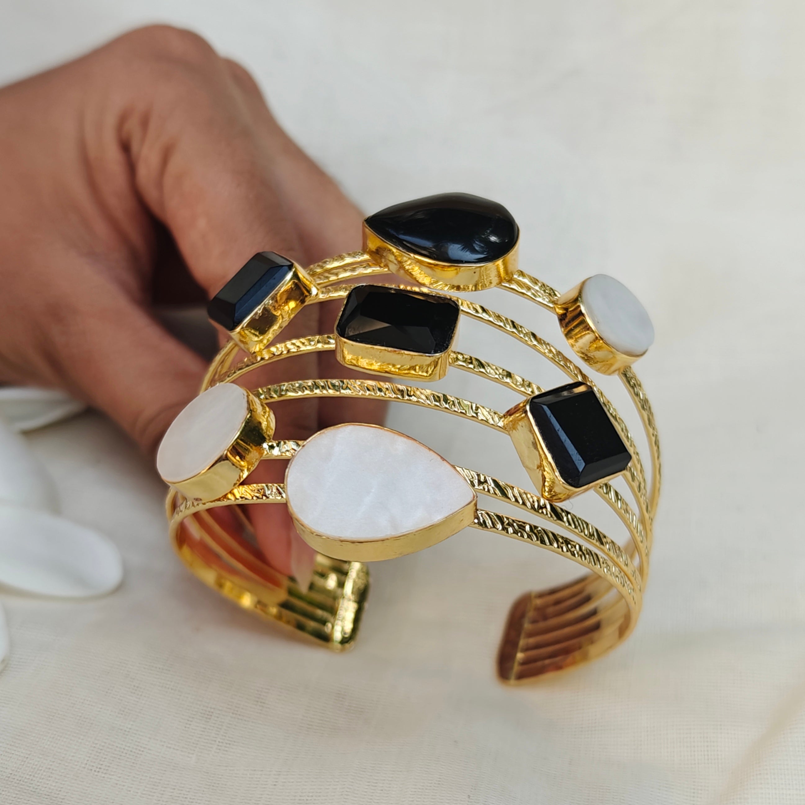 Monochrome Mosaic Wide Cuff bracelet