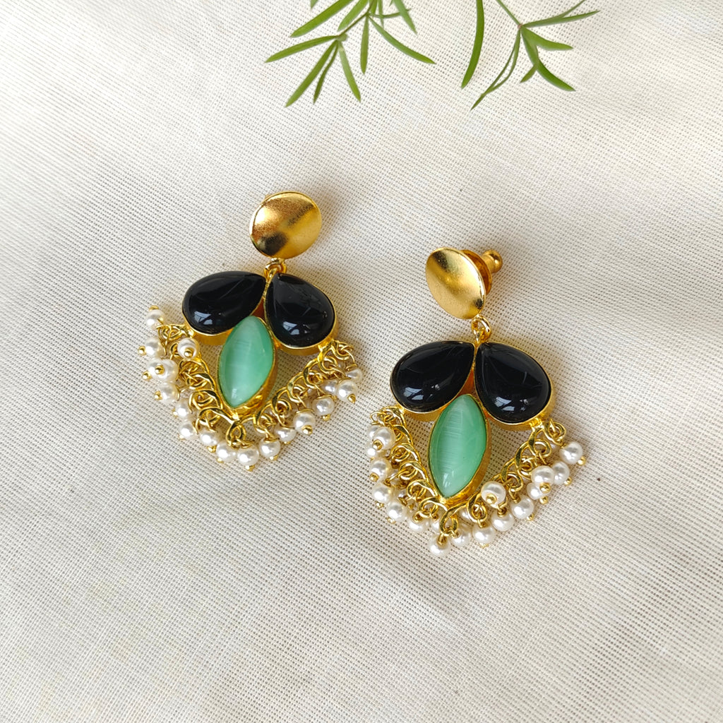 Midnight Green Pearl Drop Earrings