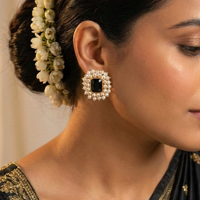 Royal Black Pearl Burst Studs