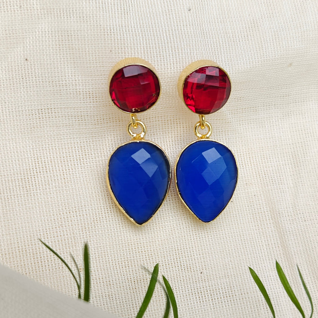 Two Stones Drop Earrings - red blue