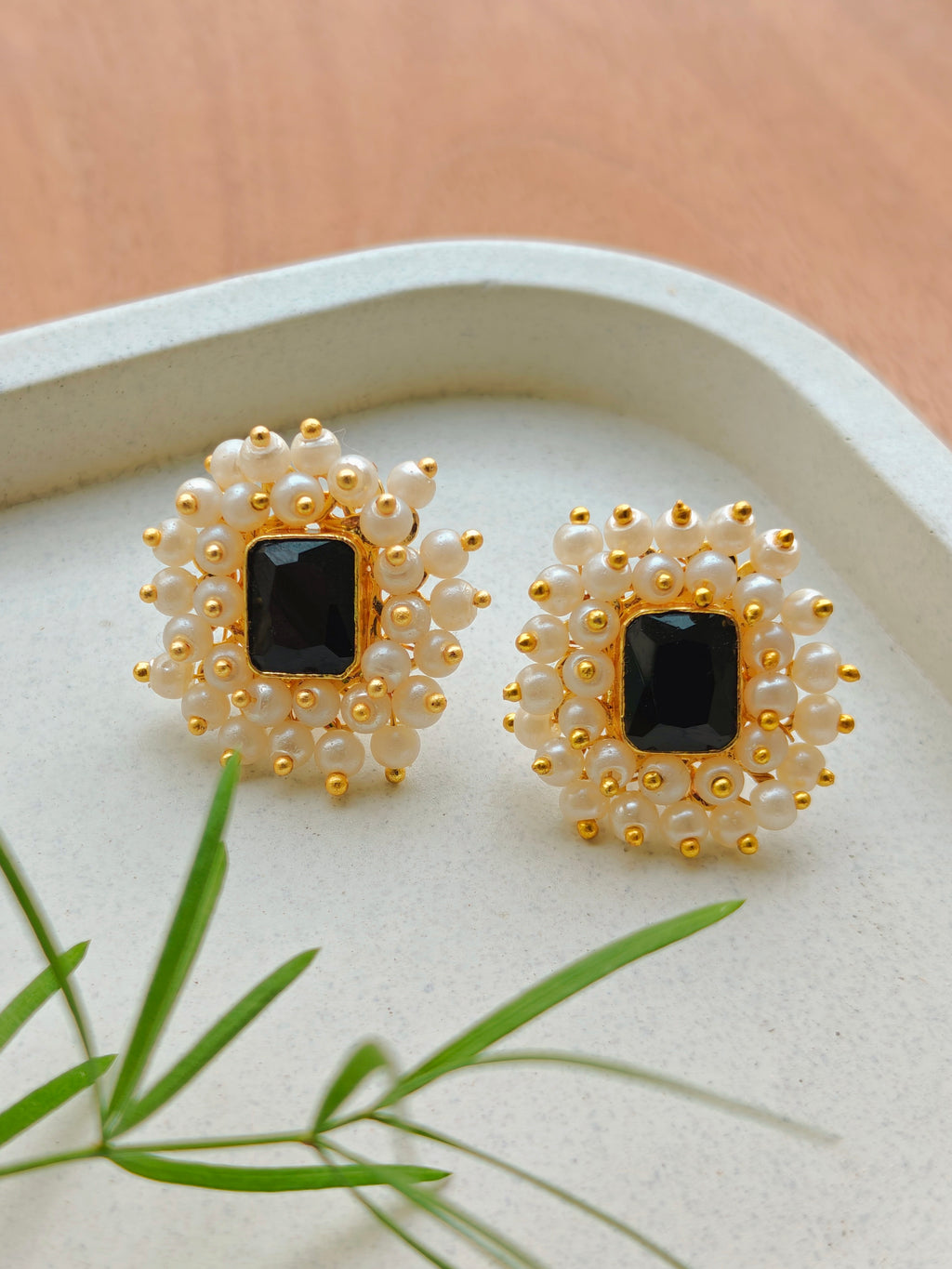 Royal Black Pearl Burst Studs