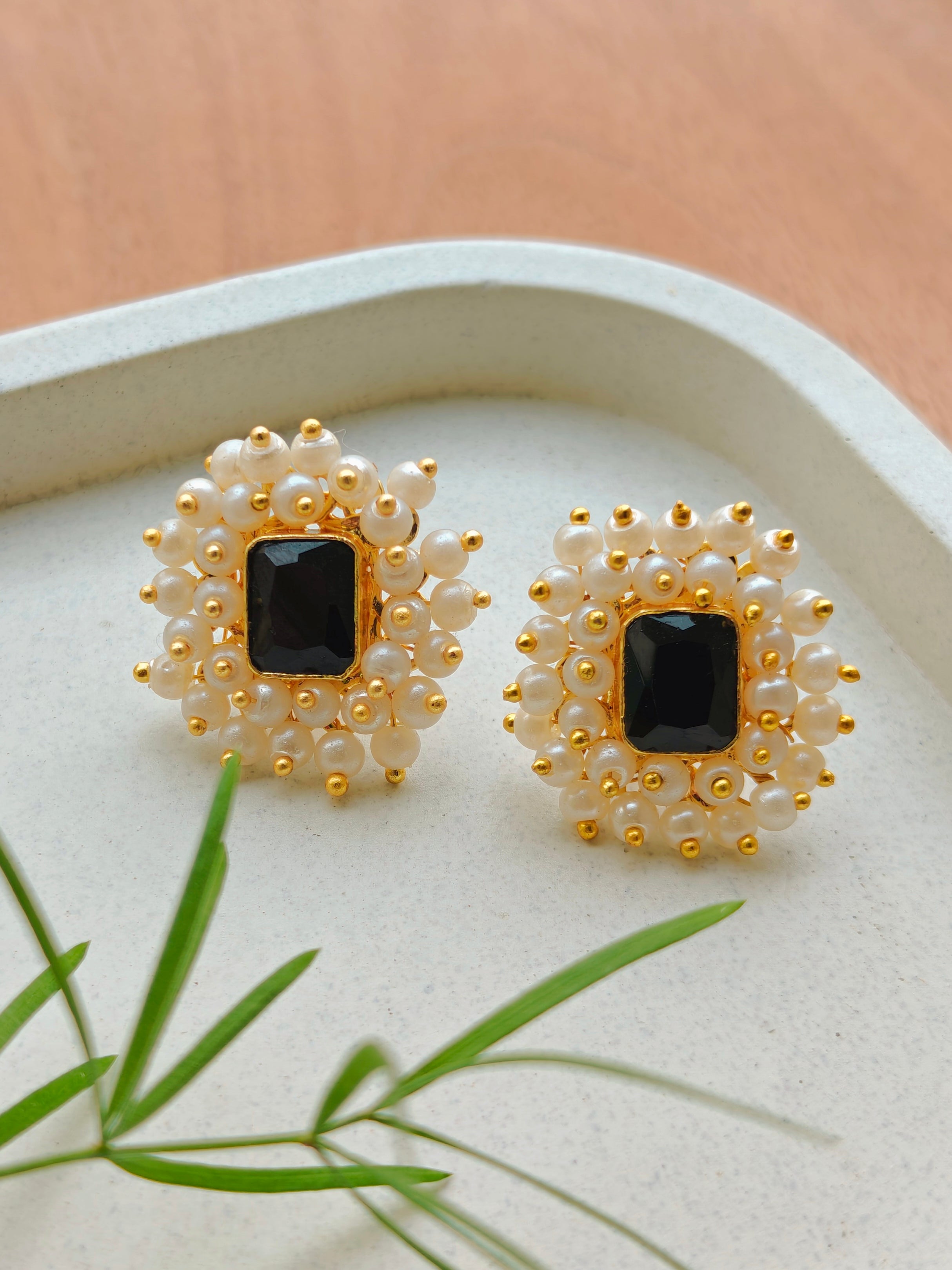 Royal Black Pearl Burst Studs
