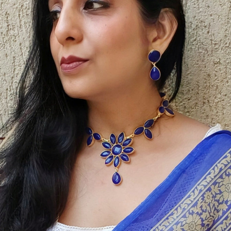 Floral Elegance Indo-western necklace set - blue