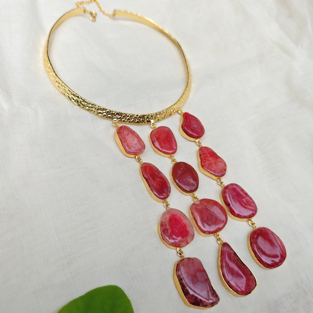 Red Agate Slice Cascade Collar Necklace