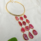 Red Agate Slice Cascade Collar Necklace