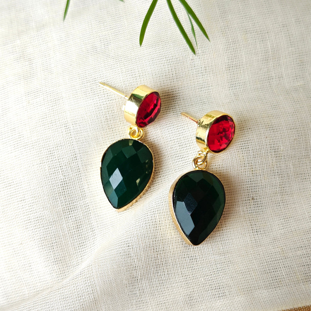Two Stones Drop Earrings - red green