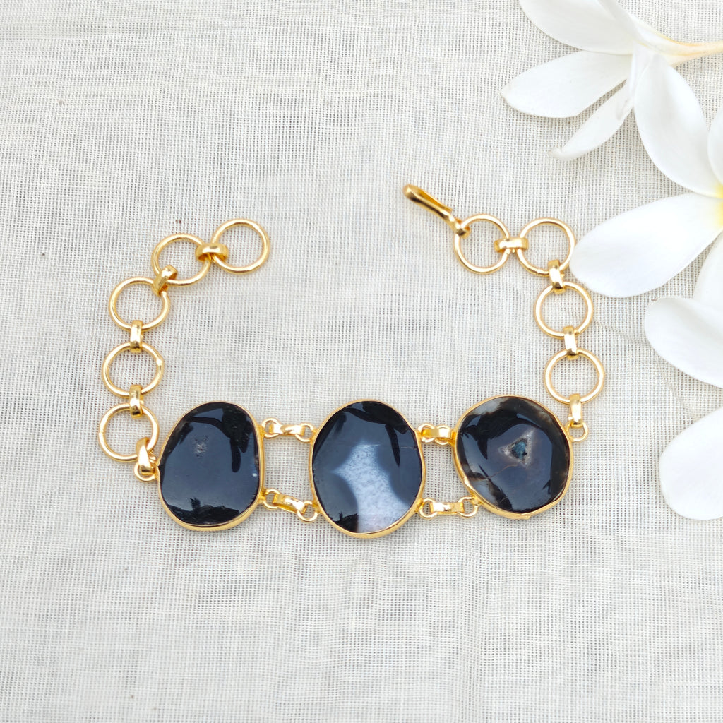 Black Agate Candy Crush Stone Bracelet