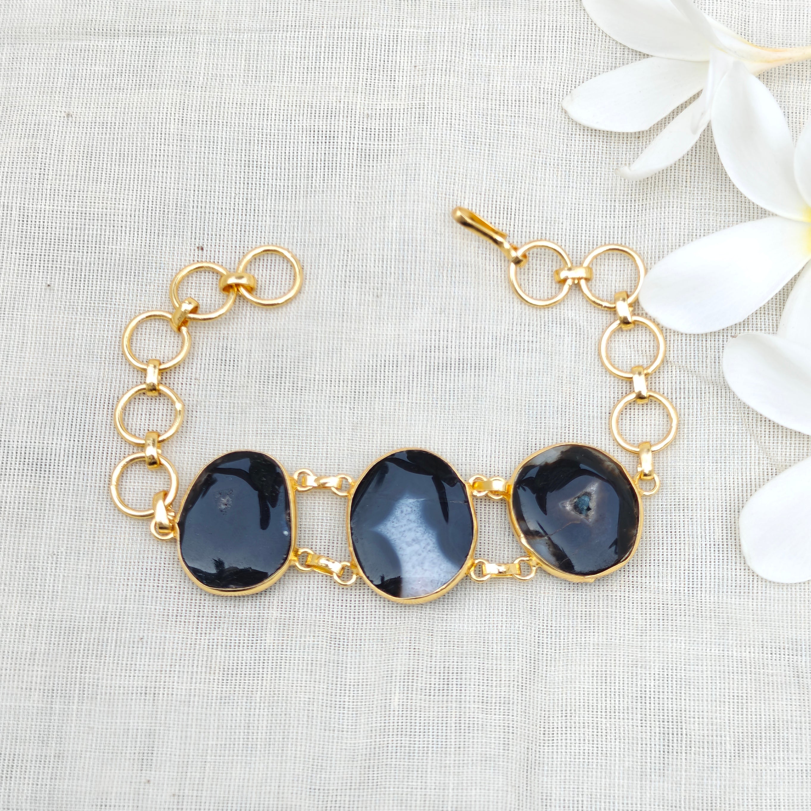 Black Agate Candy Crush Stone Bracelet