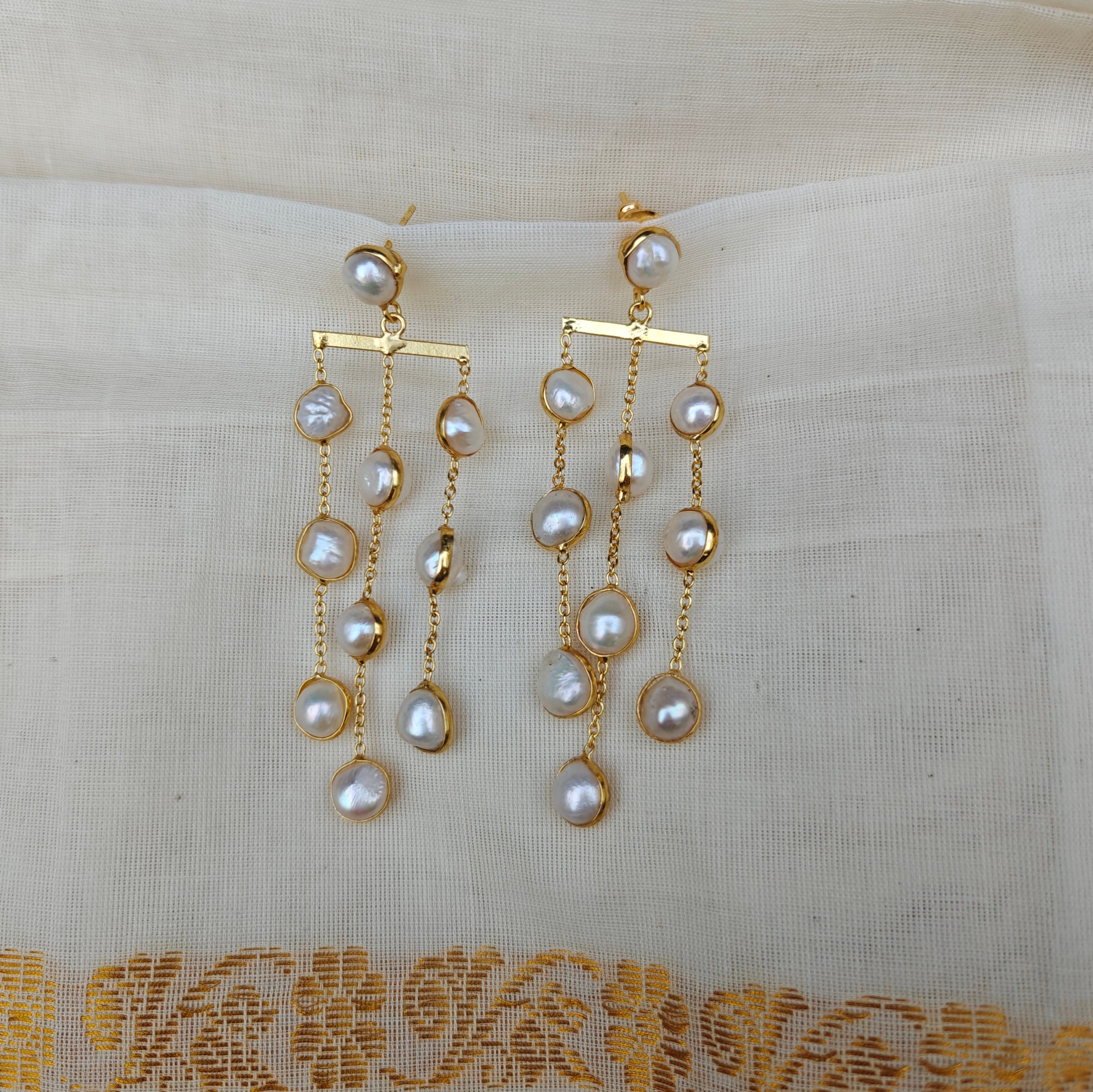 Freshwater pearl waterfall earrings