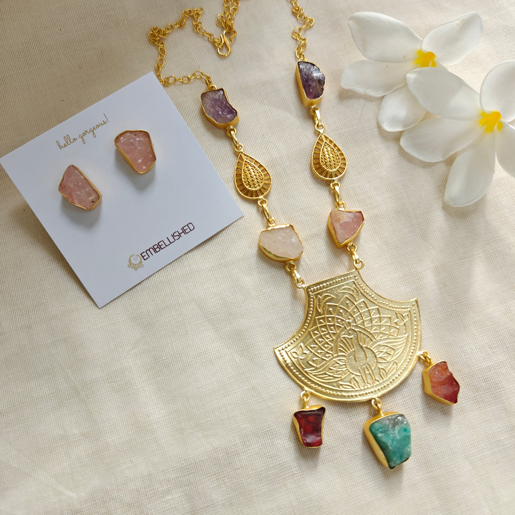 Wildflower Peacock Pendant necklace set