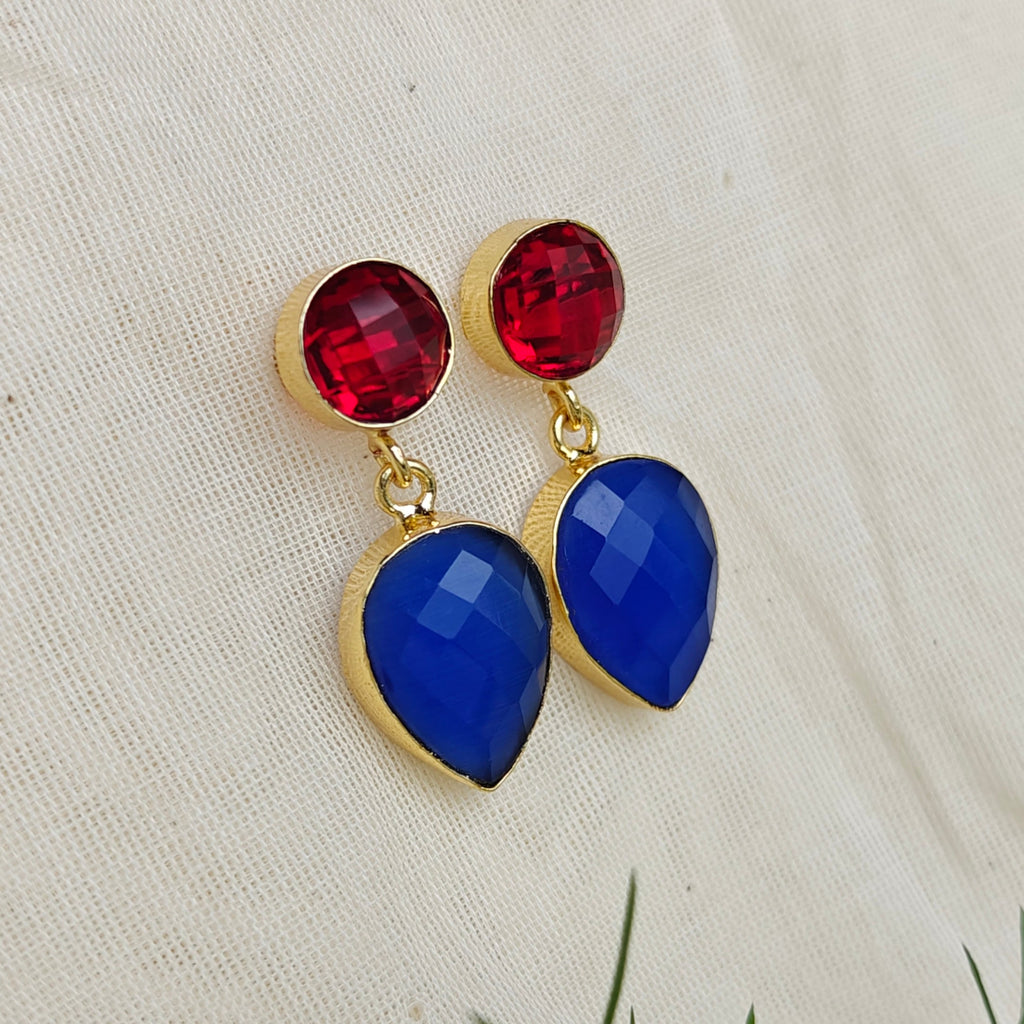 Two Stones Drop Earrings - red blue
