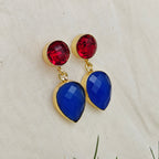Two Stones Drop Earrings - red blue