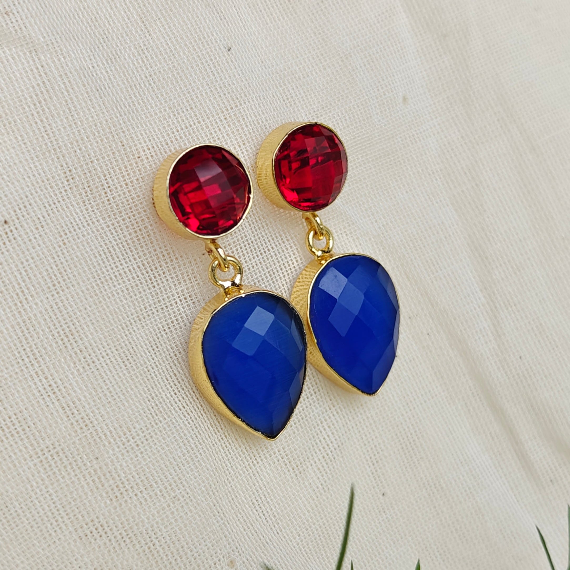 Two Stones Drop Earrings - red blue