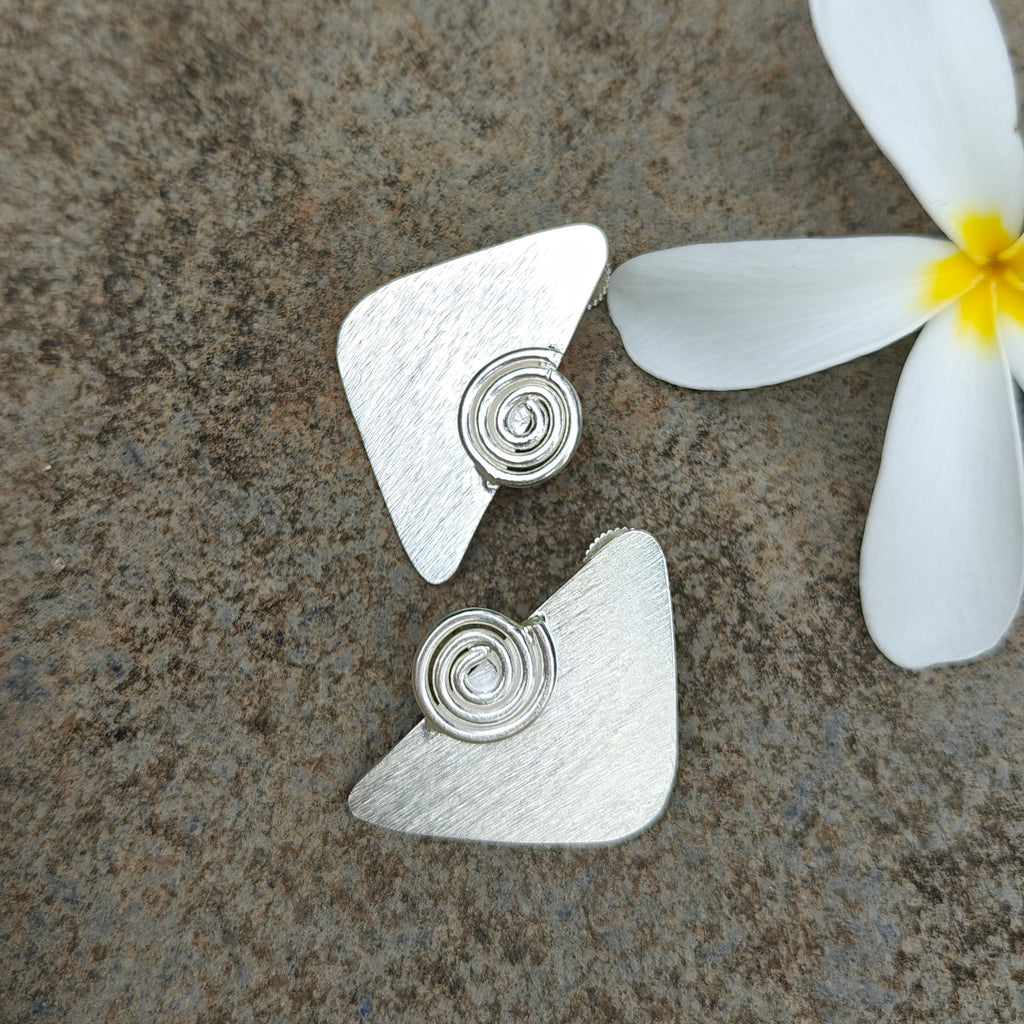 Brushed Silver Spiral Wedge studs
