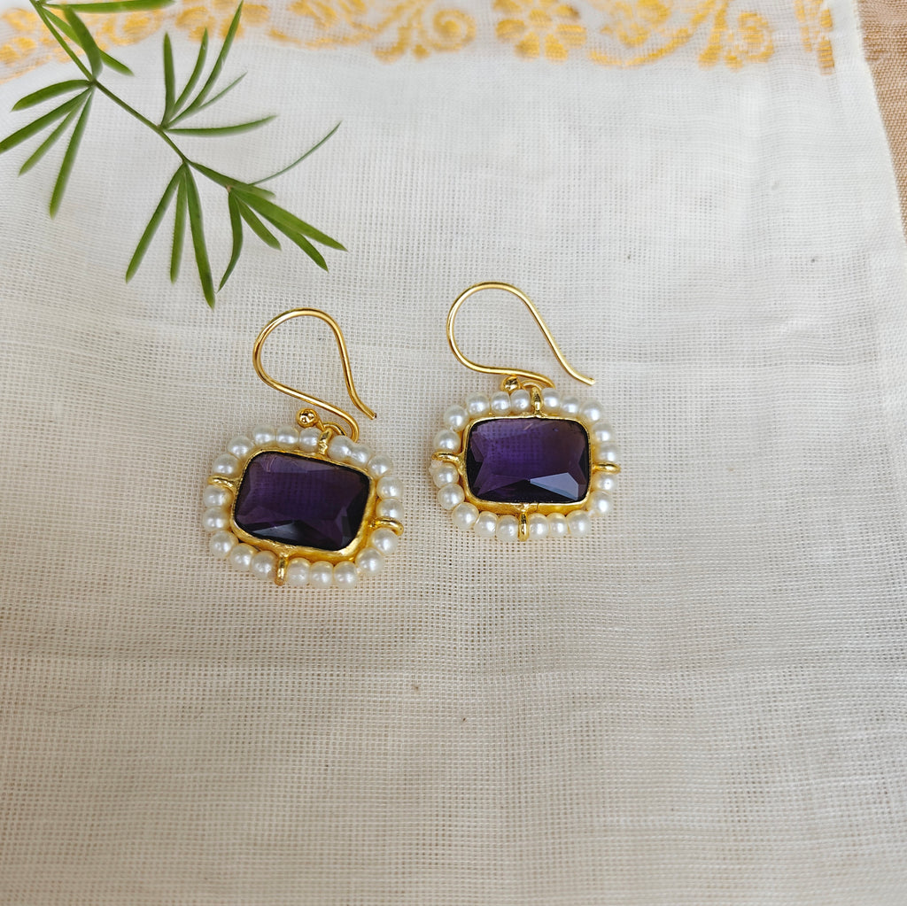 🟪Purple Pearl Halo Danglers