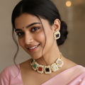 Regal multi-stone pearl choker necklace set