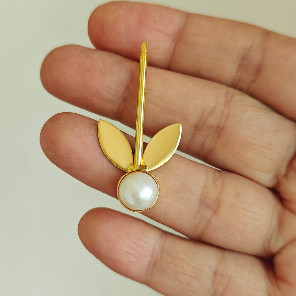Golden Sprout Pearl Stud Earrings