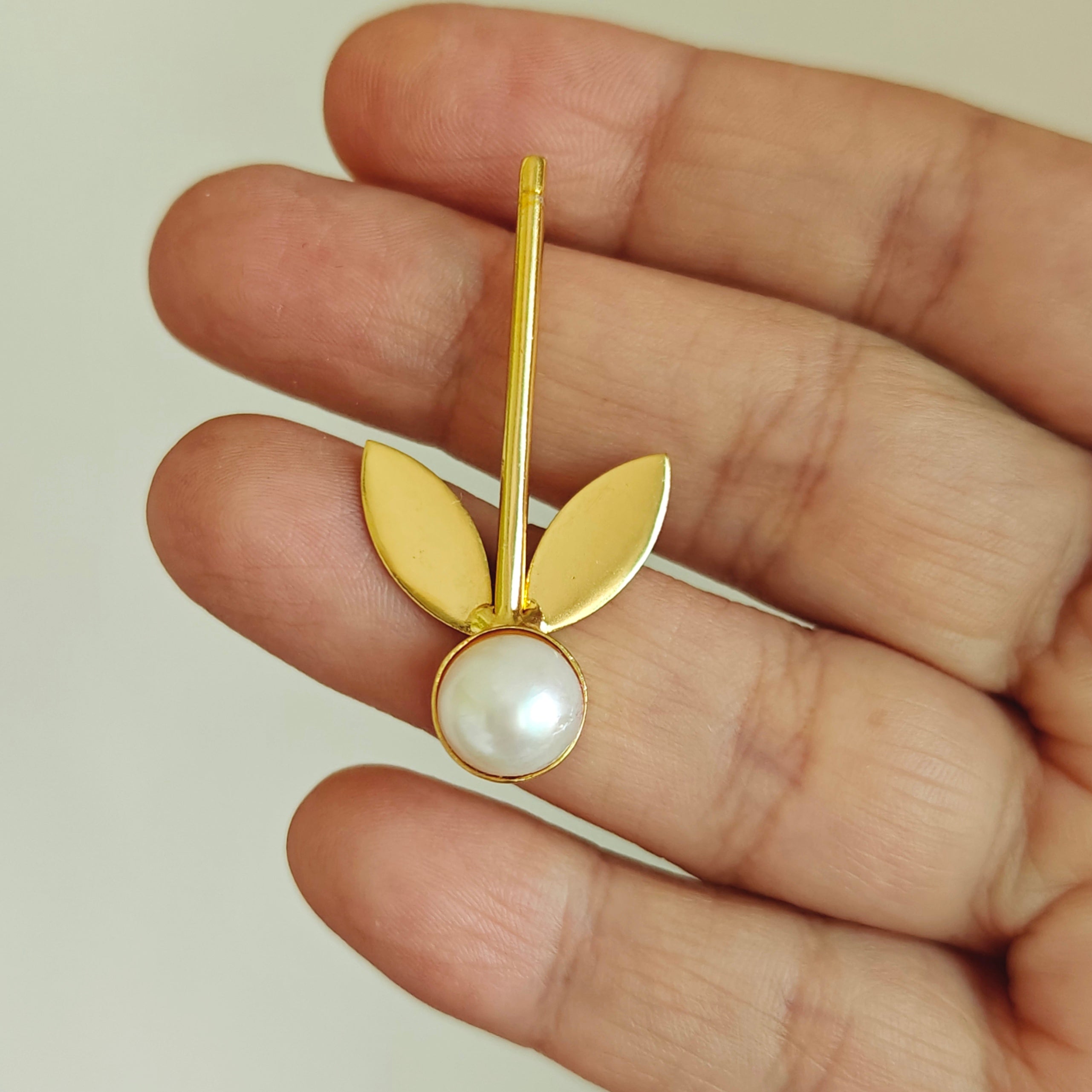 Golden Sprout Pearl Stud Earrings