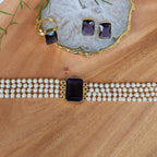Minimal layered pearls choker set - purple