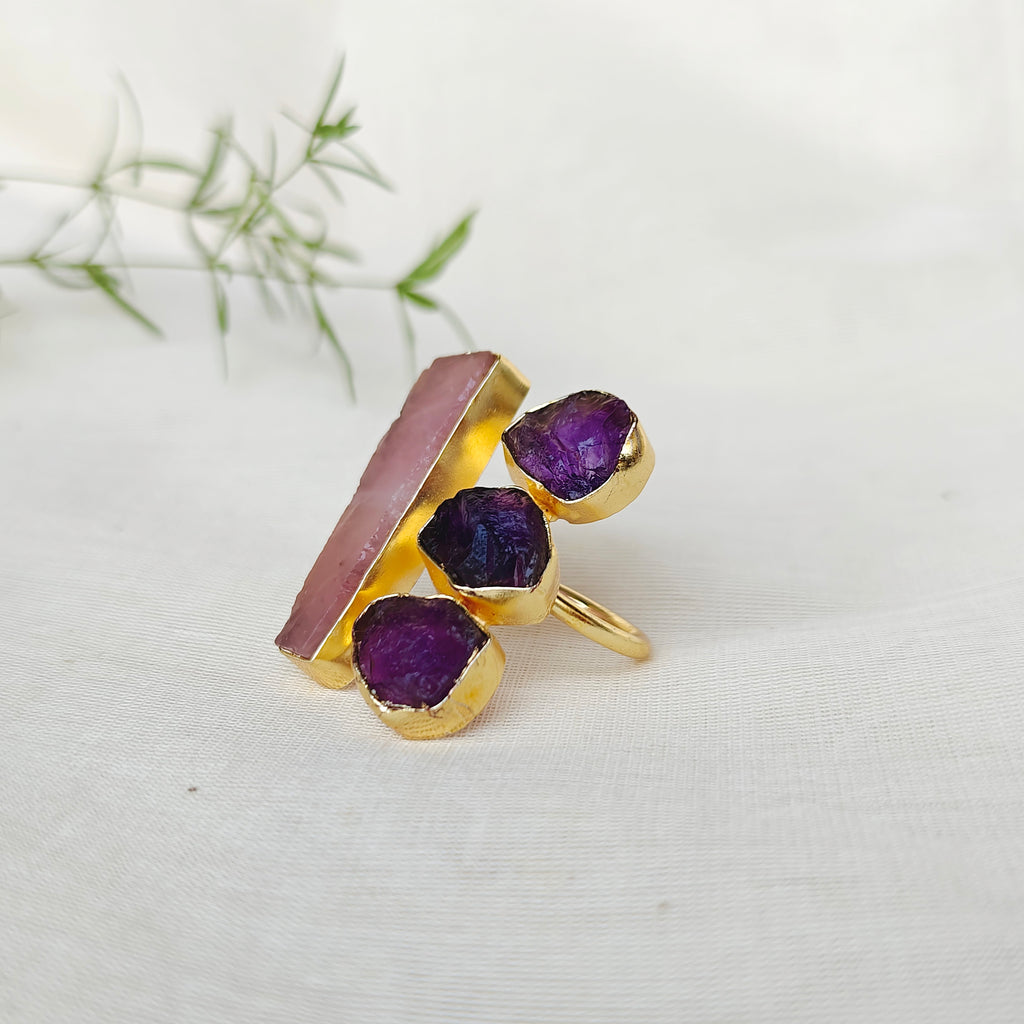 Purple Aura Raw Stone Ring