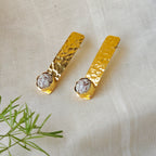 Hammered Bar Earrings with White Stone