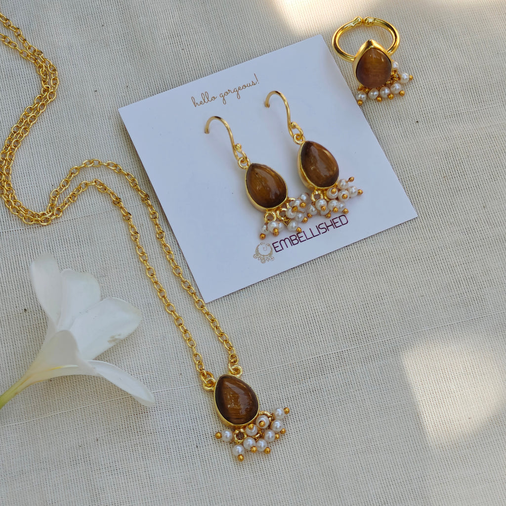Dewdrop Gemstone Set with Seed Pearl Fringe
