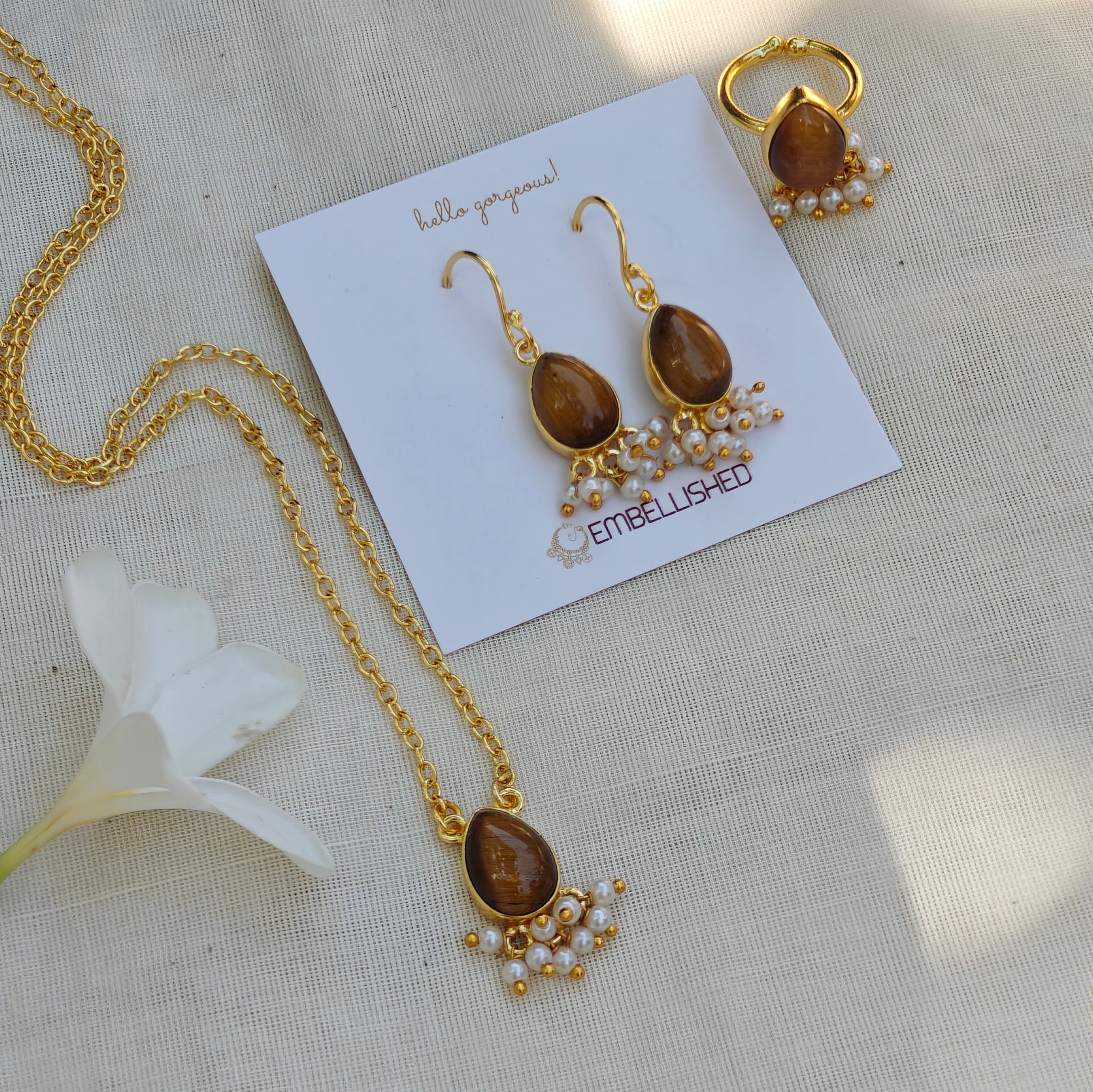 Dewdrop Gemstone Set with Seed Pearl Fringe