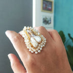 Baroque pearl and cluster pearls finger ring