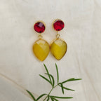 Two Stones Drop Earrings - yellow red
