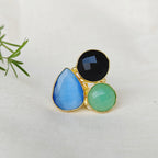 Monalisa stones trio finger ring
