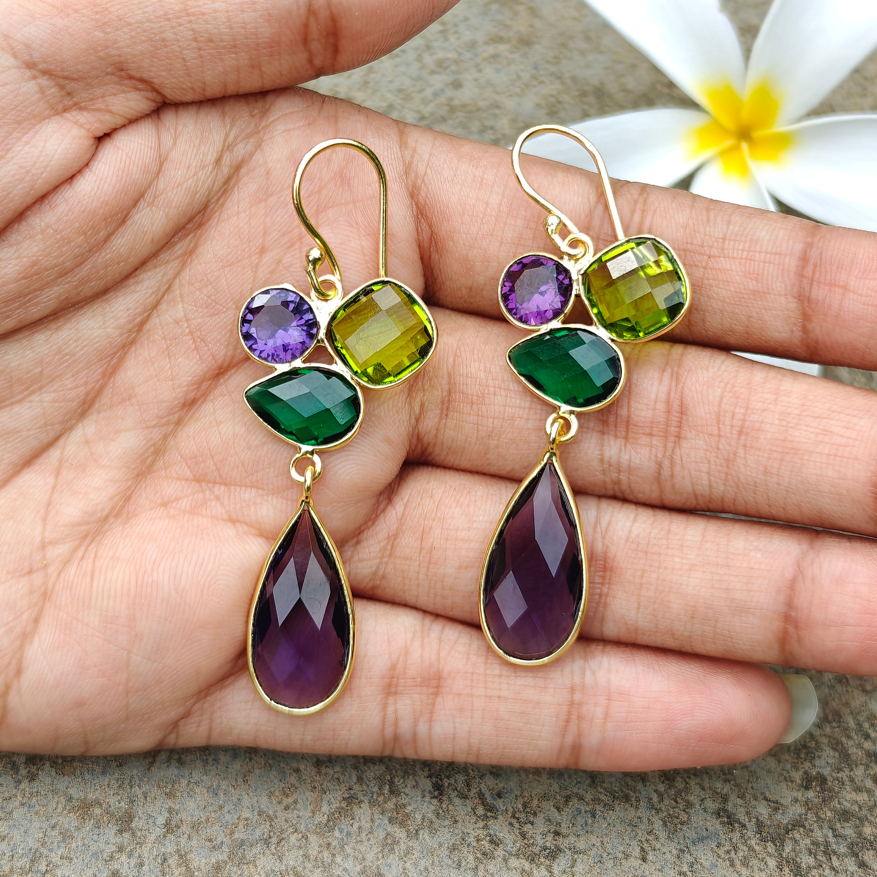 Rainbow Cluster Drop earrings