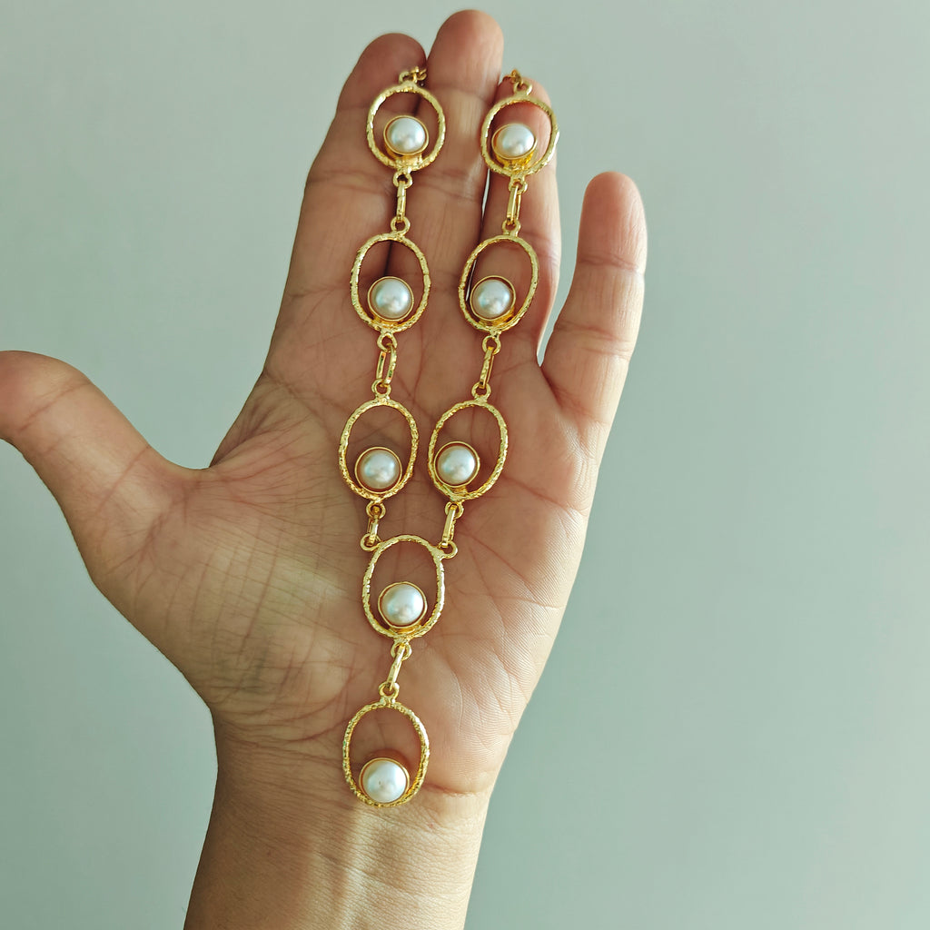 Oval Pearl Link Necklace set