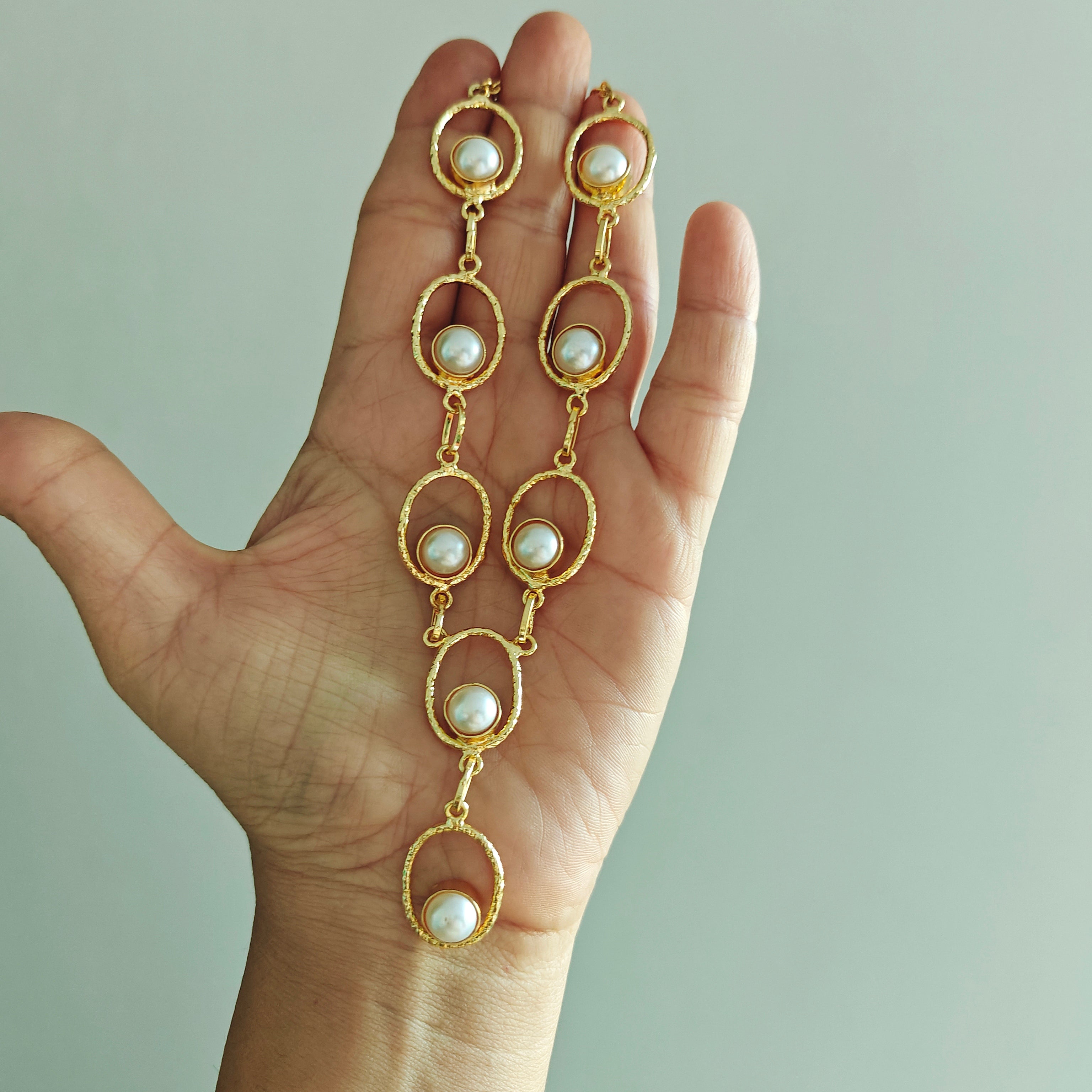 Oval Pearl Link Necklace set