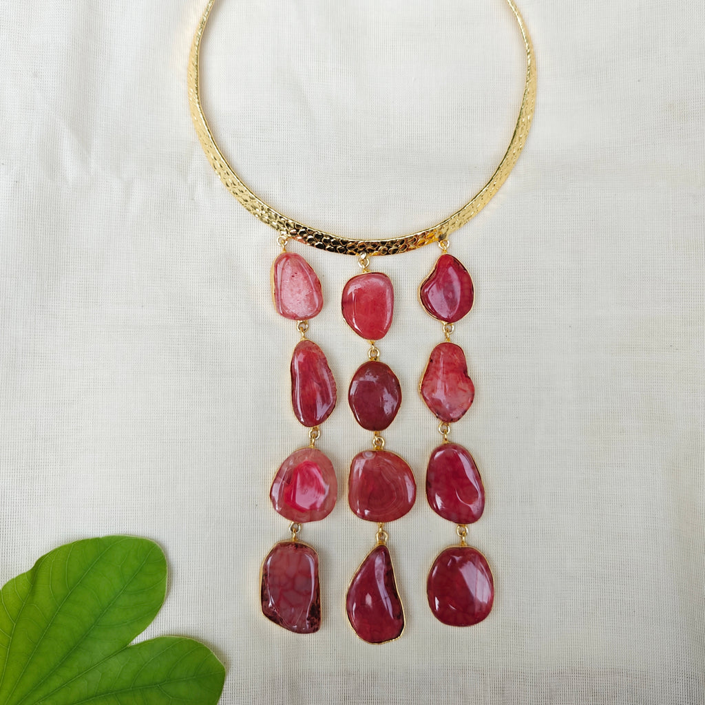 Red Agate Slice Cascade Collar Necklace