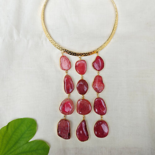 Red Agate Slice Cascade Collar Necklace