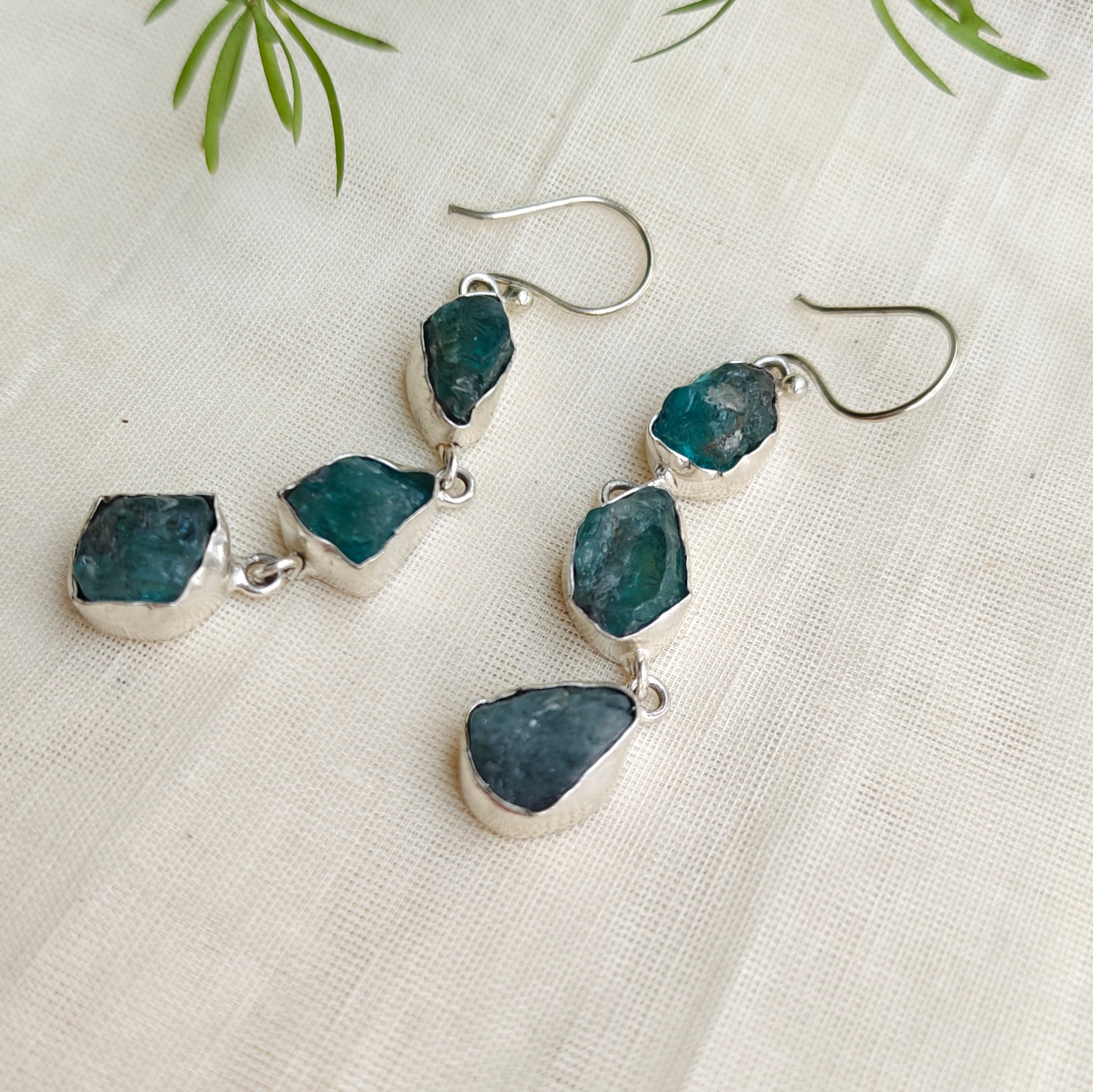Long green aventurine drop earrings