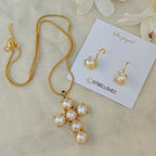 Cross Pearl Pendant Necklace Set
