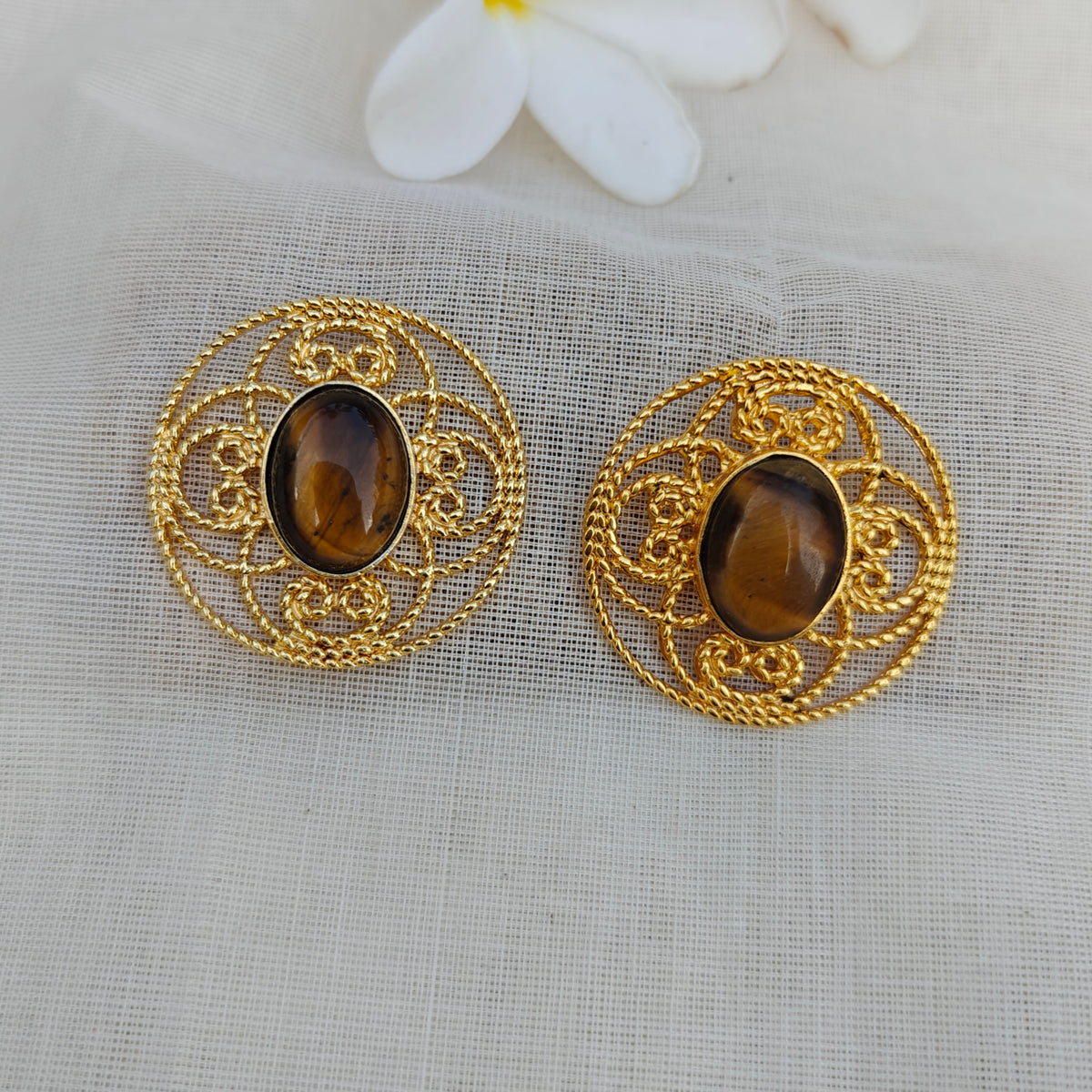 Tiger's Eye Filigree Statement Earrings