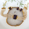 Minimal layered pearls choker set - purple