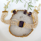 Minimal layered pearls choker set - purple