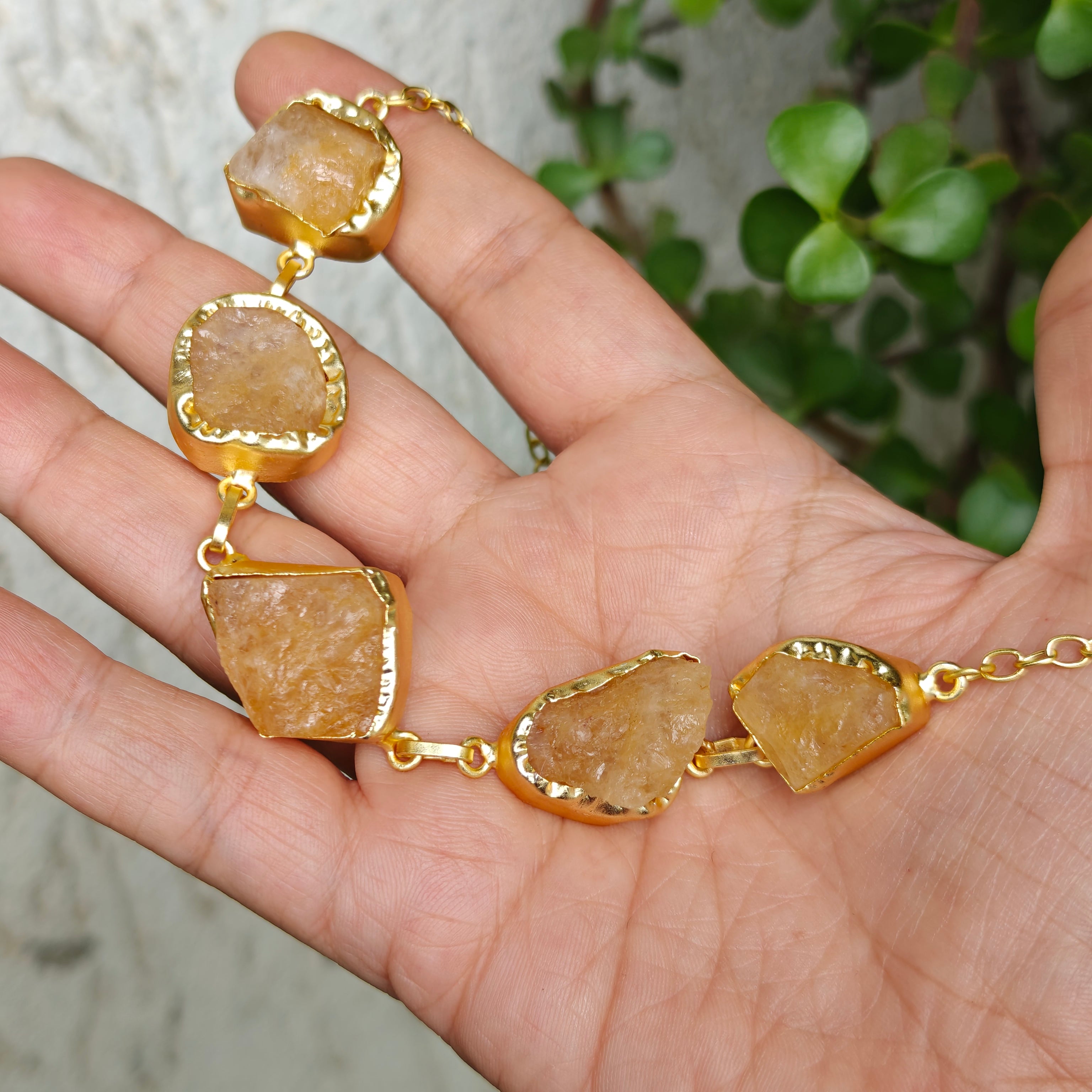 Yellow Aventurine nuggets choker with studs