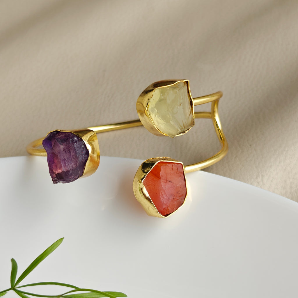 Raw Gemstone Trinity Cuff Bracelet