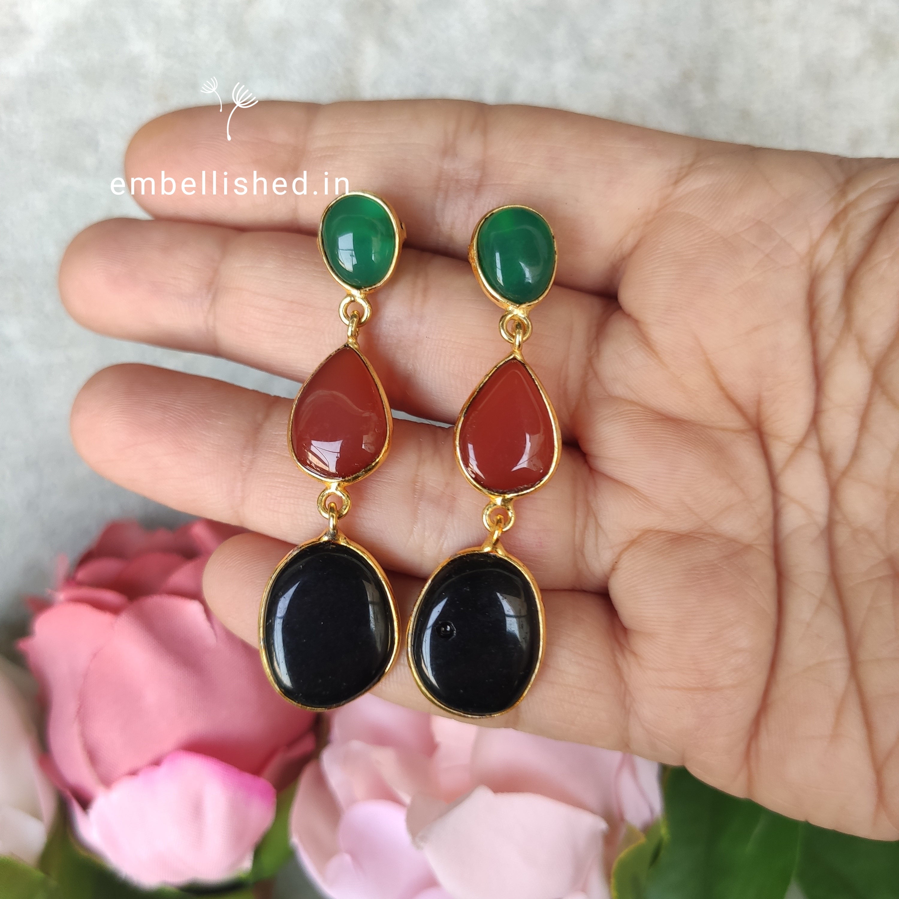 Multicolored Chalcedony long danglers