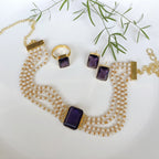 Minimal layered pearls choker set - purple