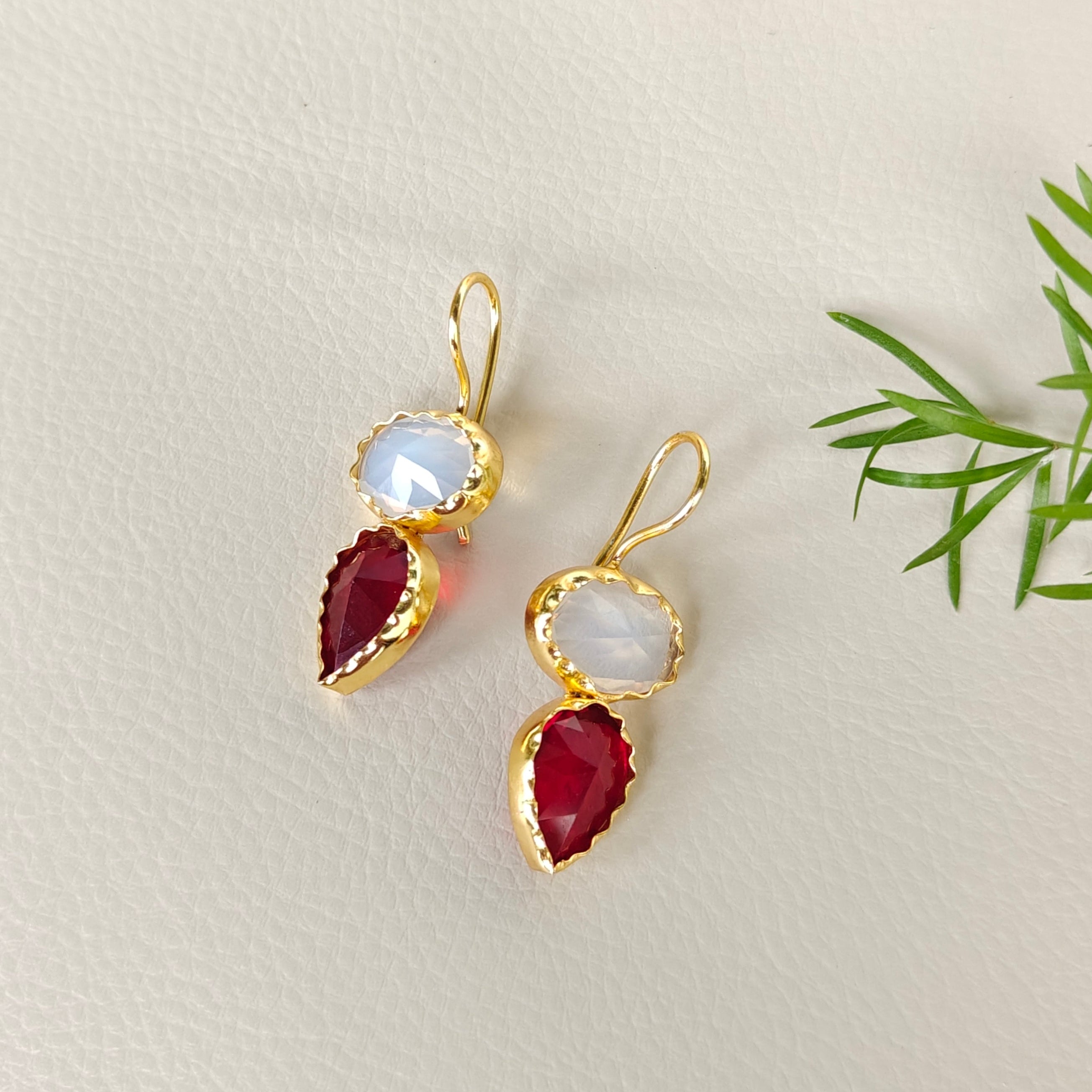 Sparkle Two Stones Drop Hooks - white red